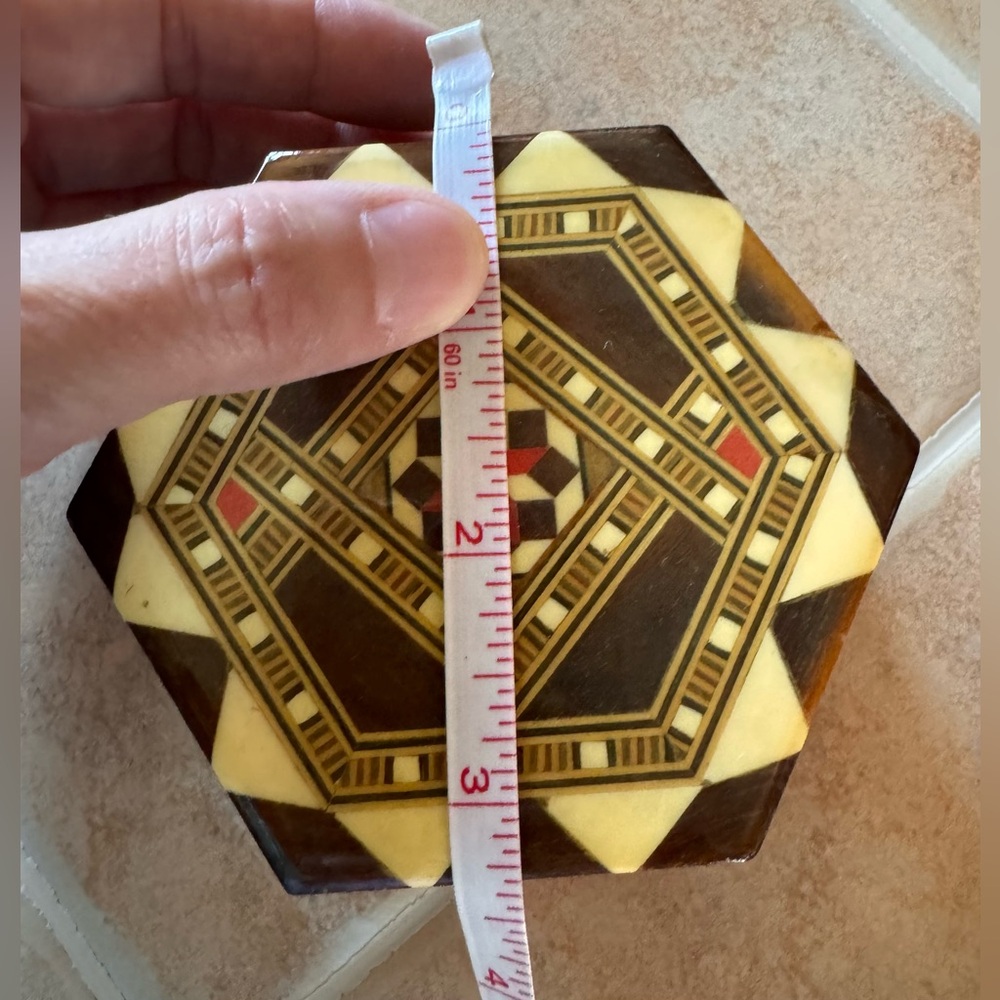Inlay Marquetry Vintage Hexagonal Trinket Box✨ - Picture 3 of 12